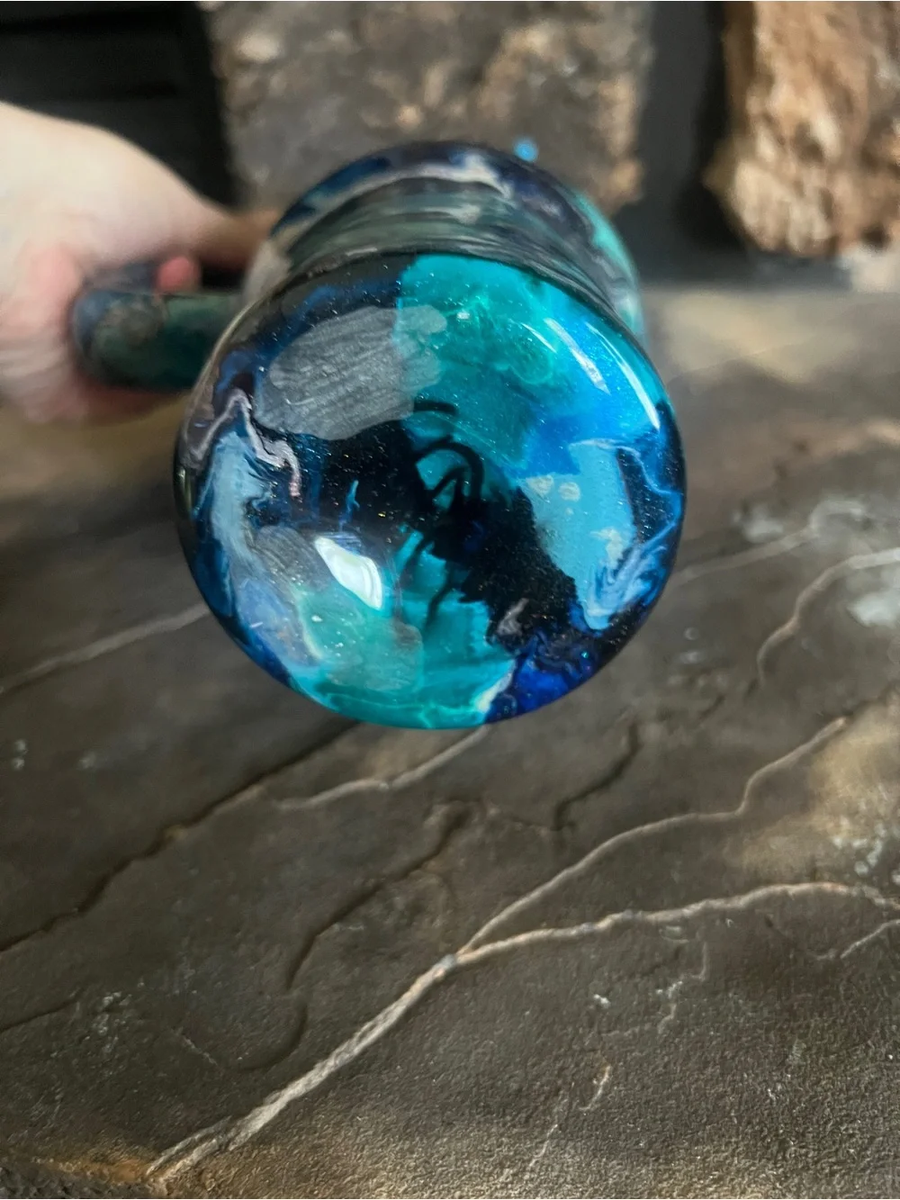 Blue Teal Marble Stainless Tumbler with Handle - Picture 5 of 5